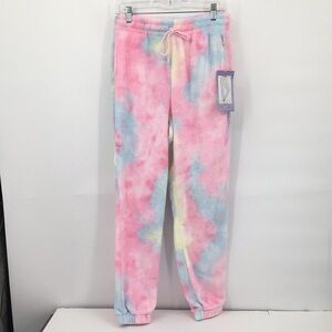 Simply Blessed Pink Tie-Dye Fleece Joggers with Pastel Accents Medium